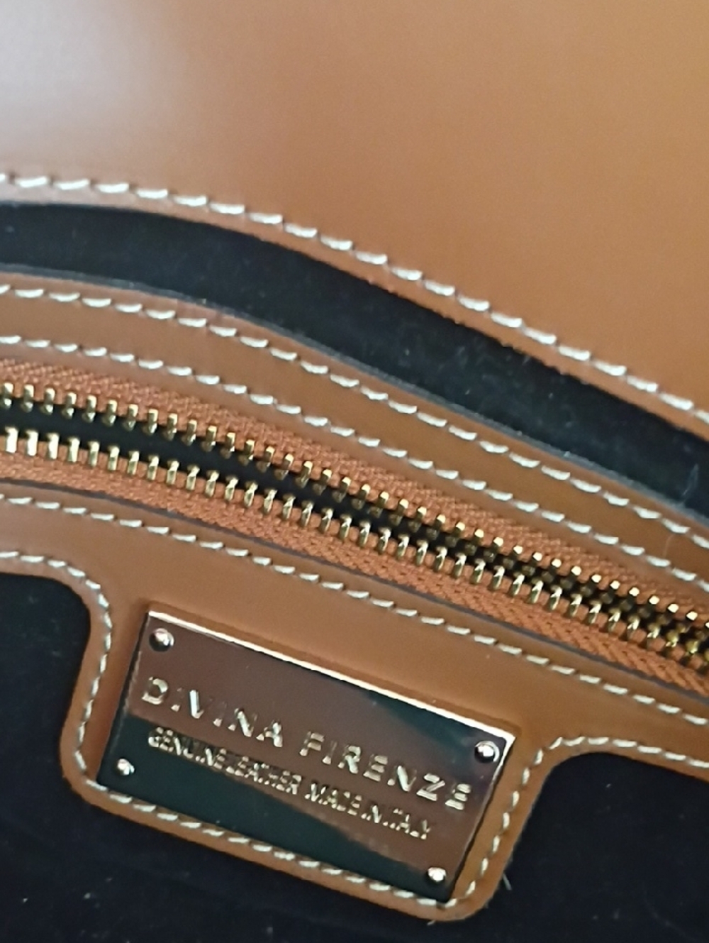Tan Leather Barrel Shoulder Bag with Gold-Tone Accent - Picture 4 of 9